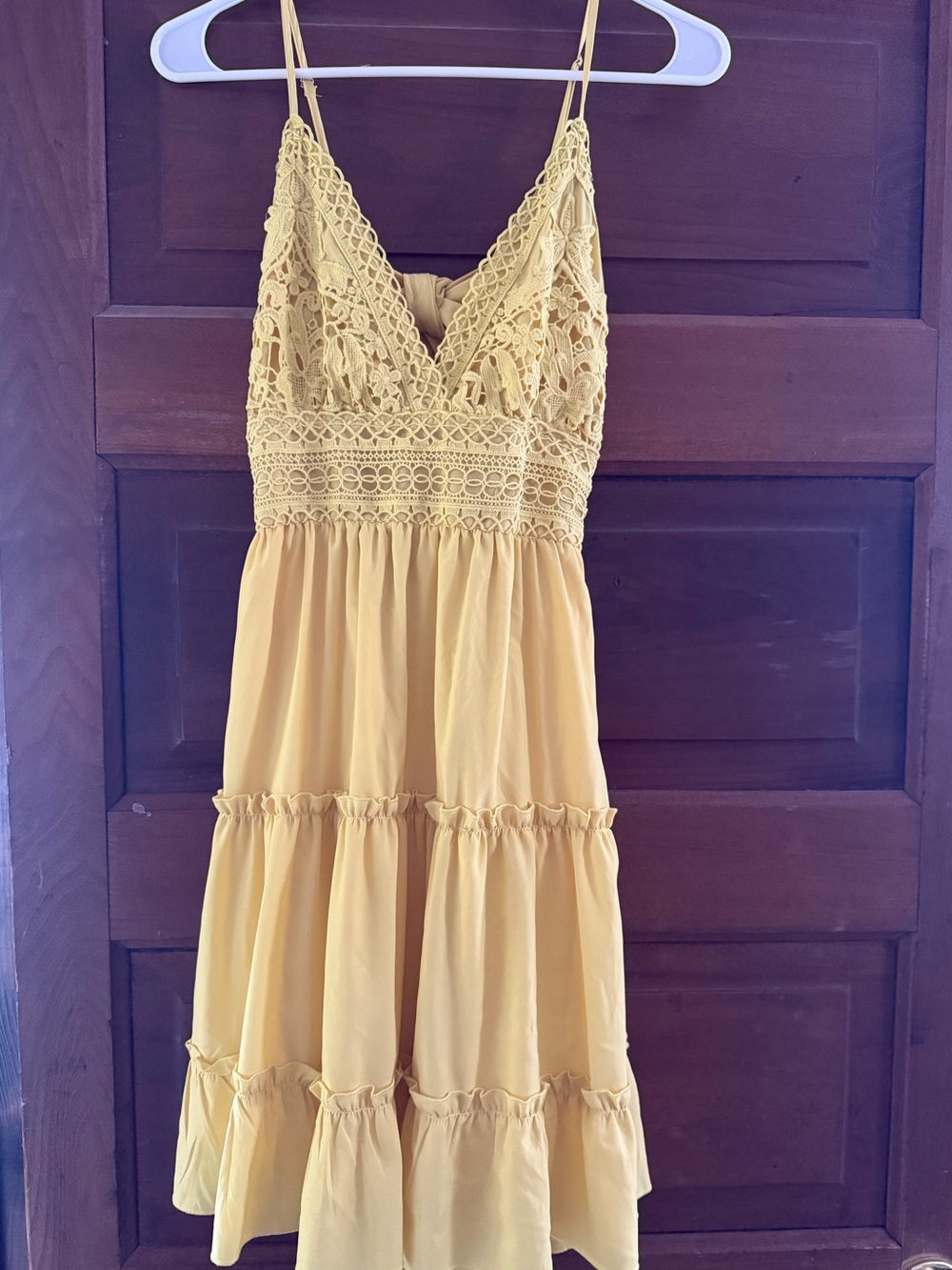 Spaghetti Strap Crochet Bodice Yellow Sundress with Open Tie Back